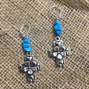 Turquoise southwestern cross earrings